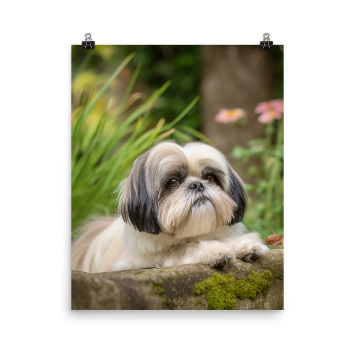Regal Shih Tzu Posing in the Garden Photo paper poster - PosterfyAI.com