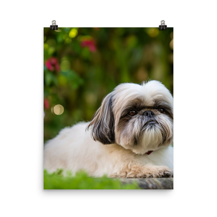 Regal Shih Tzu Posing in the Garden Photo paper poster - PosterfyAI.com