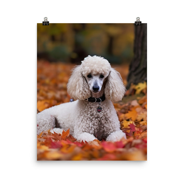 Poodle in Autumn Leaves Photo paper poster - PosterfyAI.com