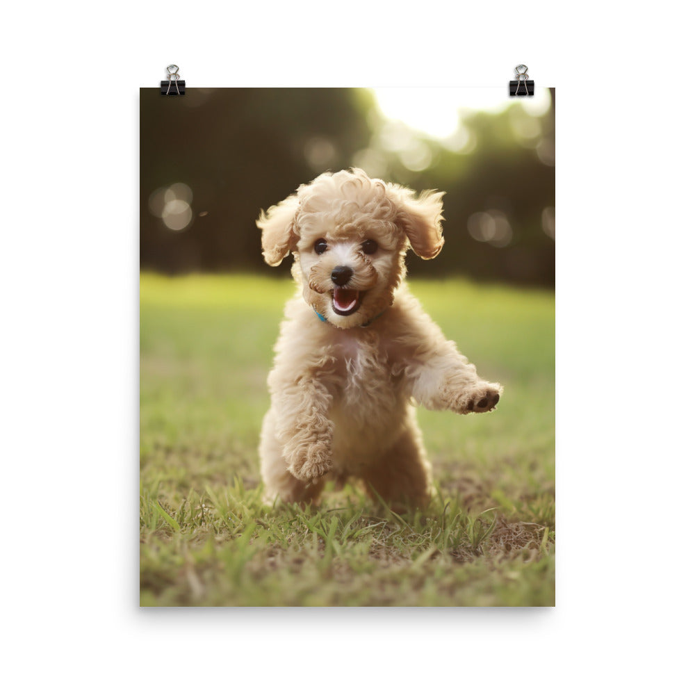 Playful Poodle Pup Photo paper poster - PosterfyAI.com