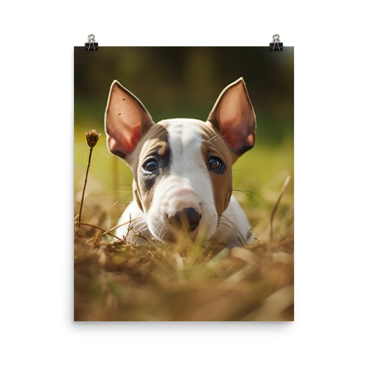 Playful Bull Terrier Pup Photo paper poster - PosterfyAI.com