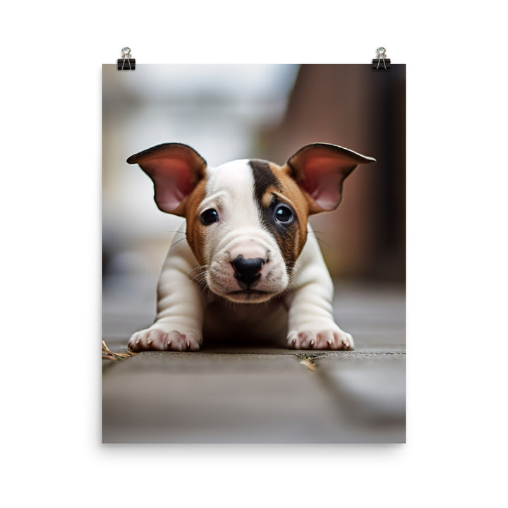 Playful Bull Terrier Pup Photo paper poster - PosterfyAI.com