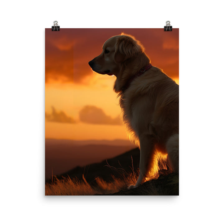 Majestic Golden Retriever at Sunset Photo paper poster - PosterfyAI.com