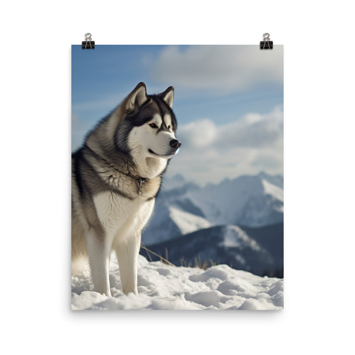 Majestic Alaskan Malamute in the Snow Photo paper poster - PosterfyAI.com