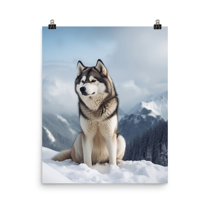Majestic Alaskan Malamute in the Snow Photo paper poster - PosterfyAI.com