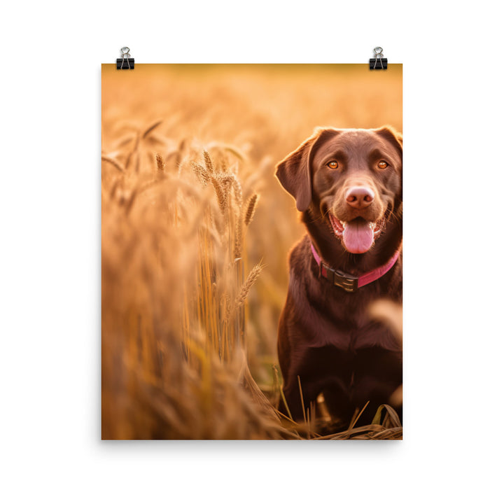 Labrador Retriever Posing in a Field Photo paper poster - PosterfyAI.com