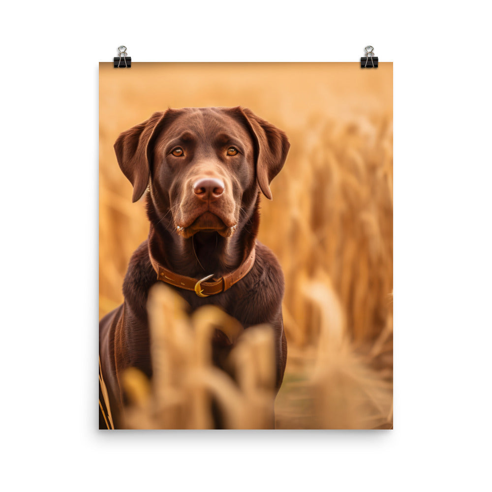 Labrador Retriever Posing in a Field Photo paper poster - PosterfyAI.com