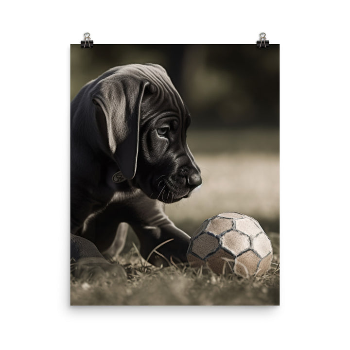 Great Dane Pup Playing with a Ball Photo paper poster - PosterfyAI.com