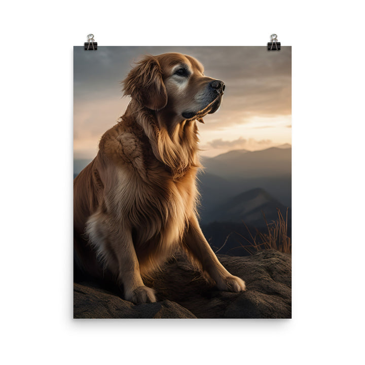 Golden Retriever in the Mountains Photo paper poster - PosterfyAI.com