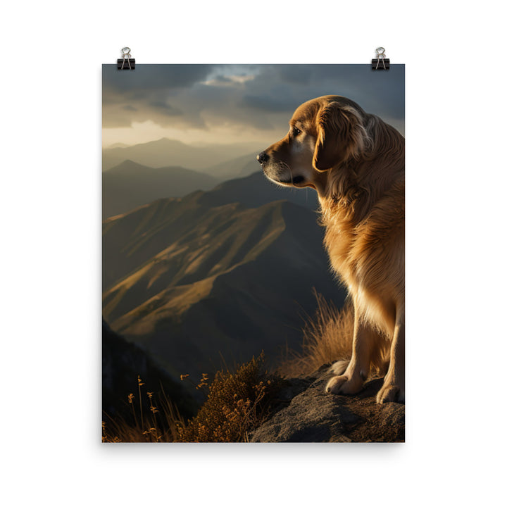 Golden Retriever in the Mountains Photo paper poster - PosterfyAI.com
