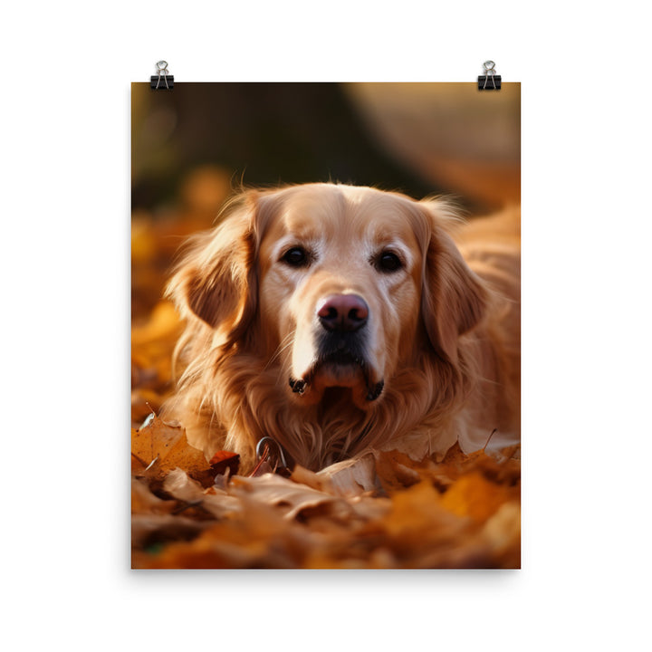 Golden Retriever in the Fall Photo paper poster - PosterfyAI.com