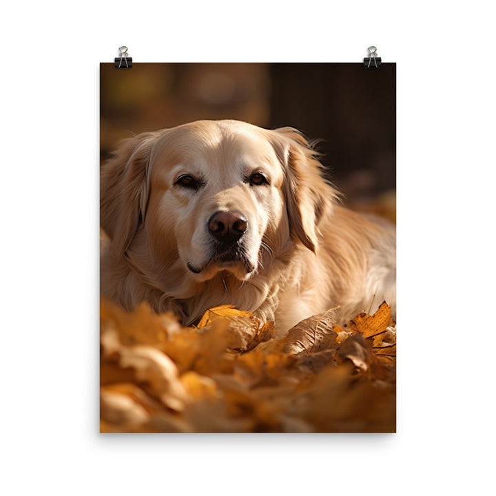 Golden Retriever in the Fall Photo paper poster - PosterfyAI.com