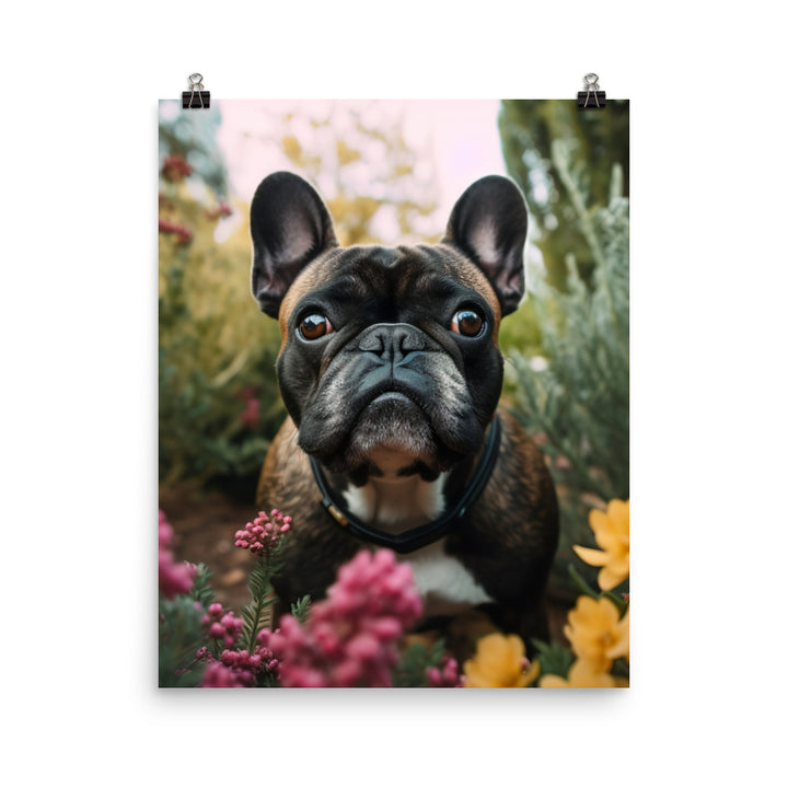 Frenchie in the garden Photo paper poster - PosterfyAI.com