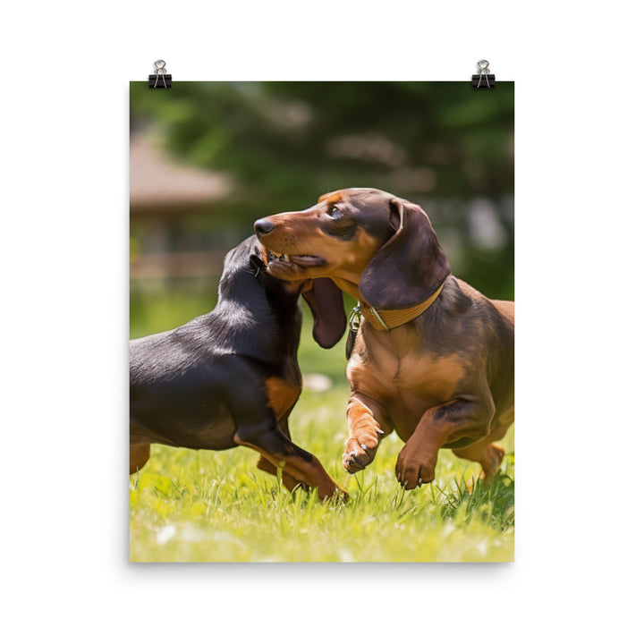 Dachshunds at Play in the Park Photo paper poster - PosterfyAI.com