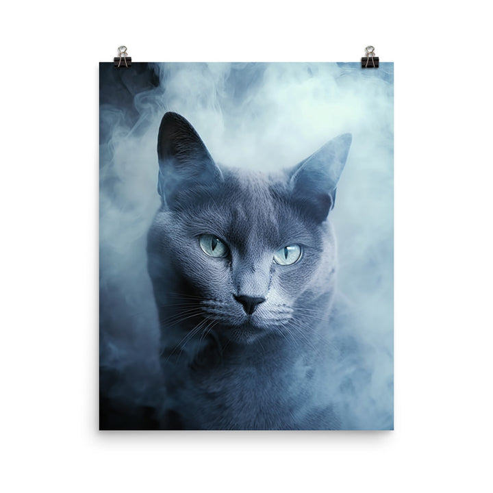Mysterious World of Russian Blue Cat Photo paper poster - PosterfyAI.com