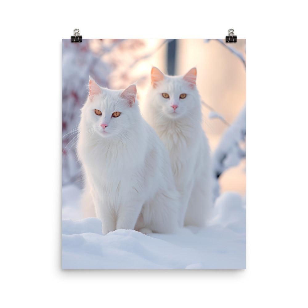 Turkish Van Cat in Winter Photo paper poster - PosterfyAI.com