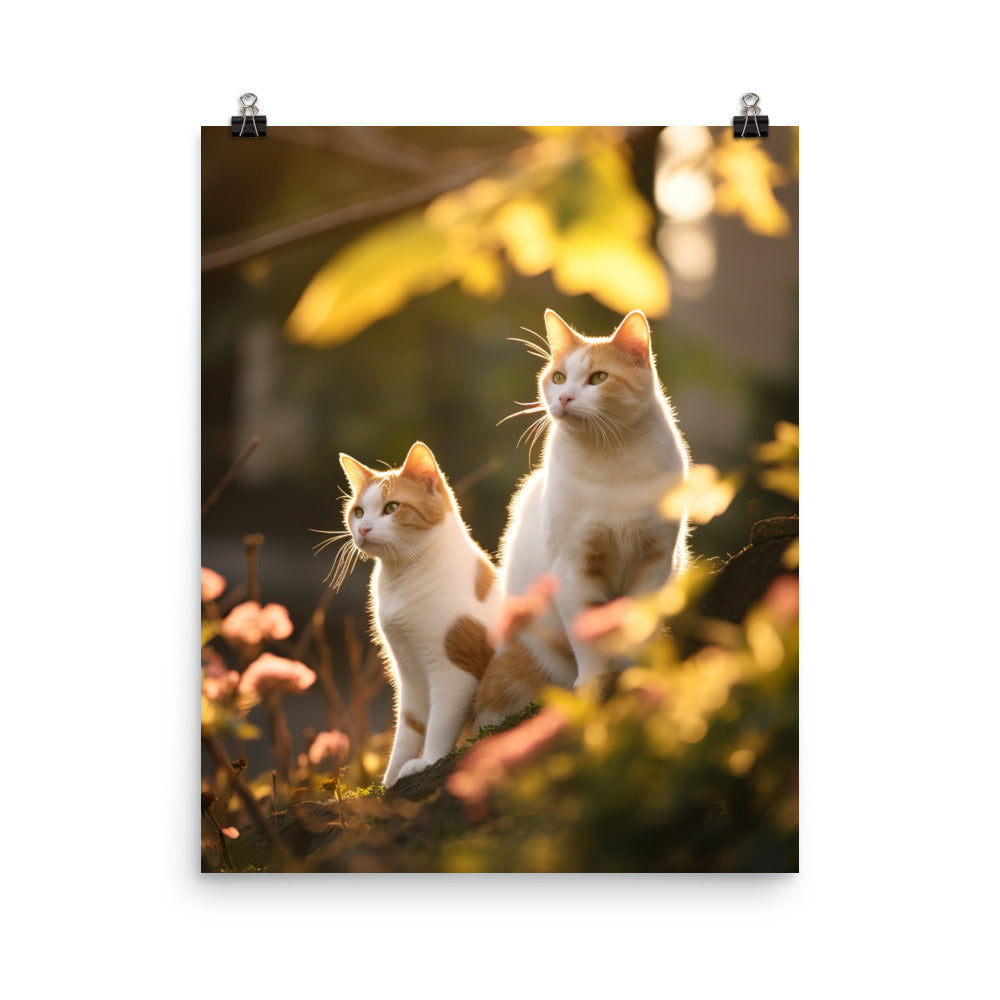 Japanese Bobtail Cat in Serene Outdoor Photo paper poster - PosterfyAI.com