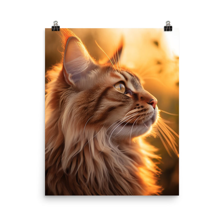 Maine Coon Elegance in Golden Hour Photo paper poster - PosterfyAI.com
