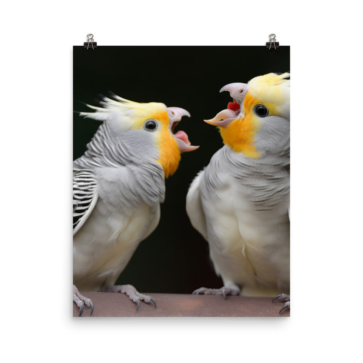Chirpy Cockatiels Photo paper poster - PosterfyAI.com
