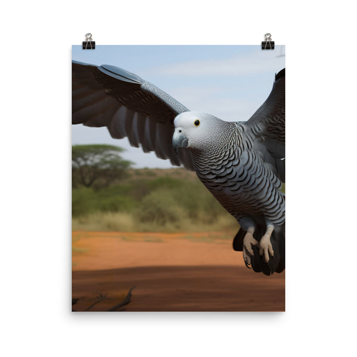 African Grey Parrot in Flight Photo paper poster - PosterfyAI.com