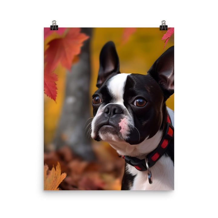 Boston Terrier with Fall Colors Photo paper poster - PosterfyAI.com