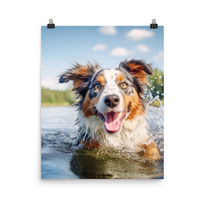 Australian Shepherd playing Photo paper poster - PosterfyAI.com