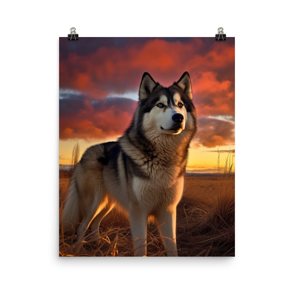 Alaskan Malamute at Sunset Photo paper poster - PosterfyAI.com