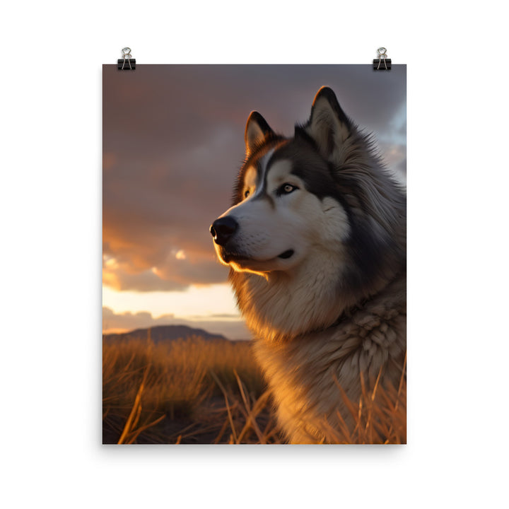 Alaskan Malamute at Sunset Photo paper poster - PosterfyAI.com