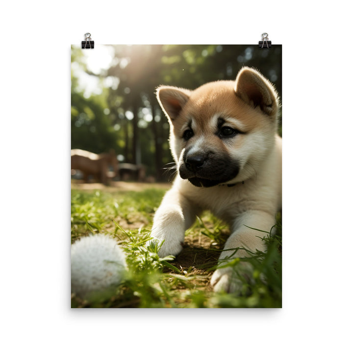 Akita Pup Playtime in the Park Photo paper poster - PosterfyAI.com