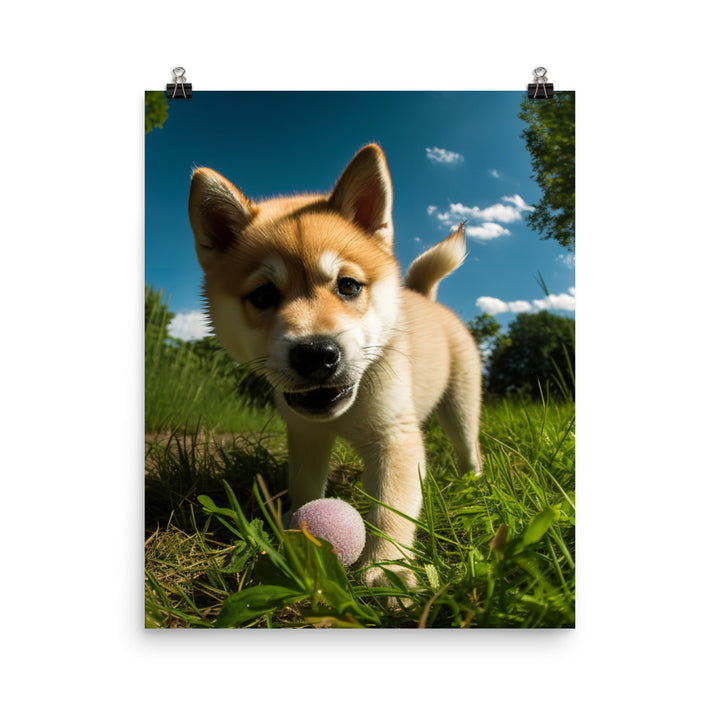 Akita Pup Playtime in the Park Photo paper poster - PosterfyAI.com