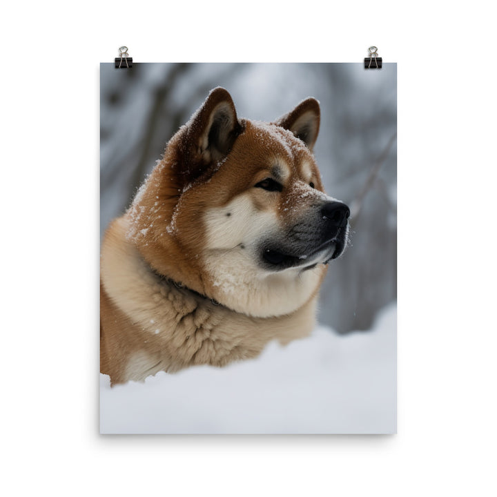 Akita in the Snow Photo paper poster - PosterfyAI.com