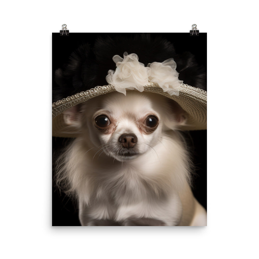 A Chihuahua posing with a boa and hat Photo paper poster - PosterfyAI.com