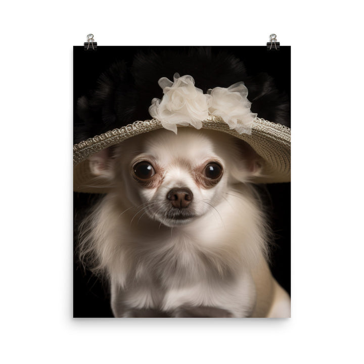 A Chihuahua posing with a boa and hat Photo paper poster - PosterfyAI.com