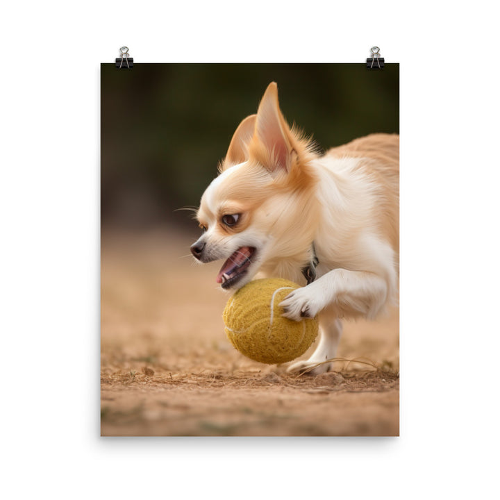 A Chihuahua playing with a ball Photo paper poster - PosterfyAI.com