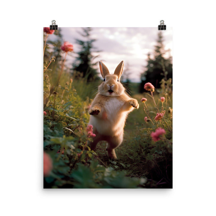Rhinelander Bunny Enjoying a Playful Hop Photo paper poster - PosterfyAI.com