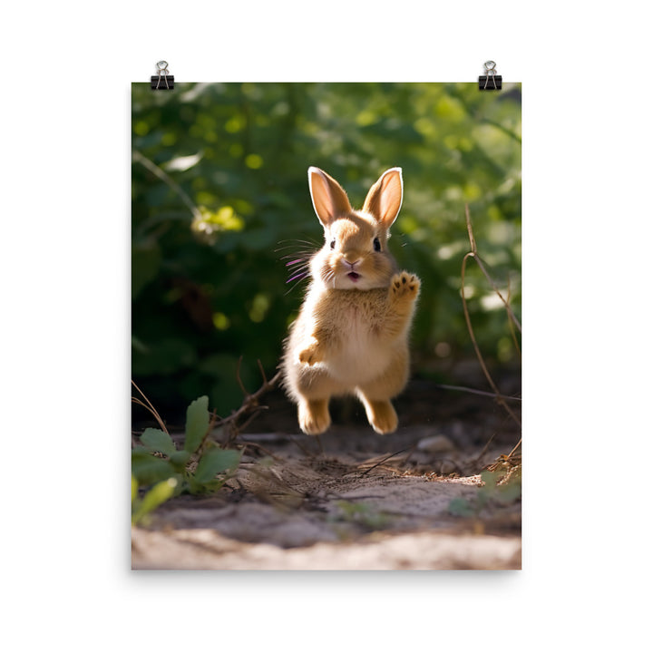 Rhinelander Bunny Enjoying a Playful Hop Photo paper poster - PosterfyAI.com