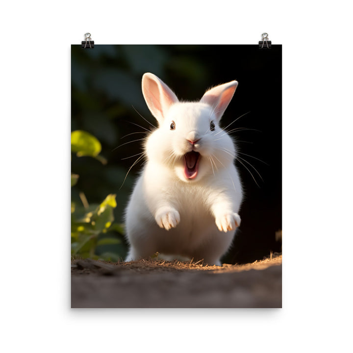Dwarf Hotot Bunny Enjoying a Playful Hop Photo paper poster - PosterfyAI.com
