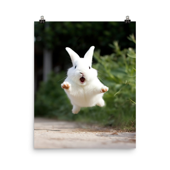 Dwarf Hotot Bunny Enjoying a Playful Hop Photo paper poster - PosterfyAI.com