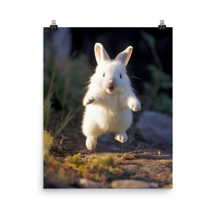Dwarf Hotot Bunny Enjoying a Playful Hop Photo paper poster - PosterfyAI.com