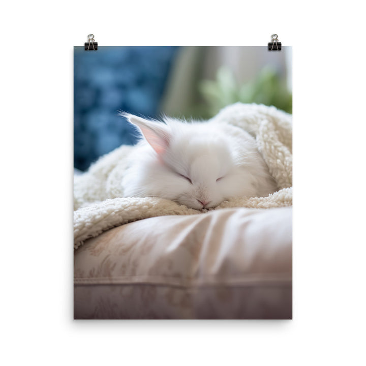 Satin Angora Bunny in a Cozy Setting Photo paper poster - PosterfyAI.com