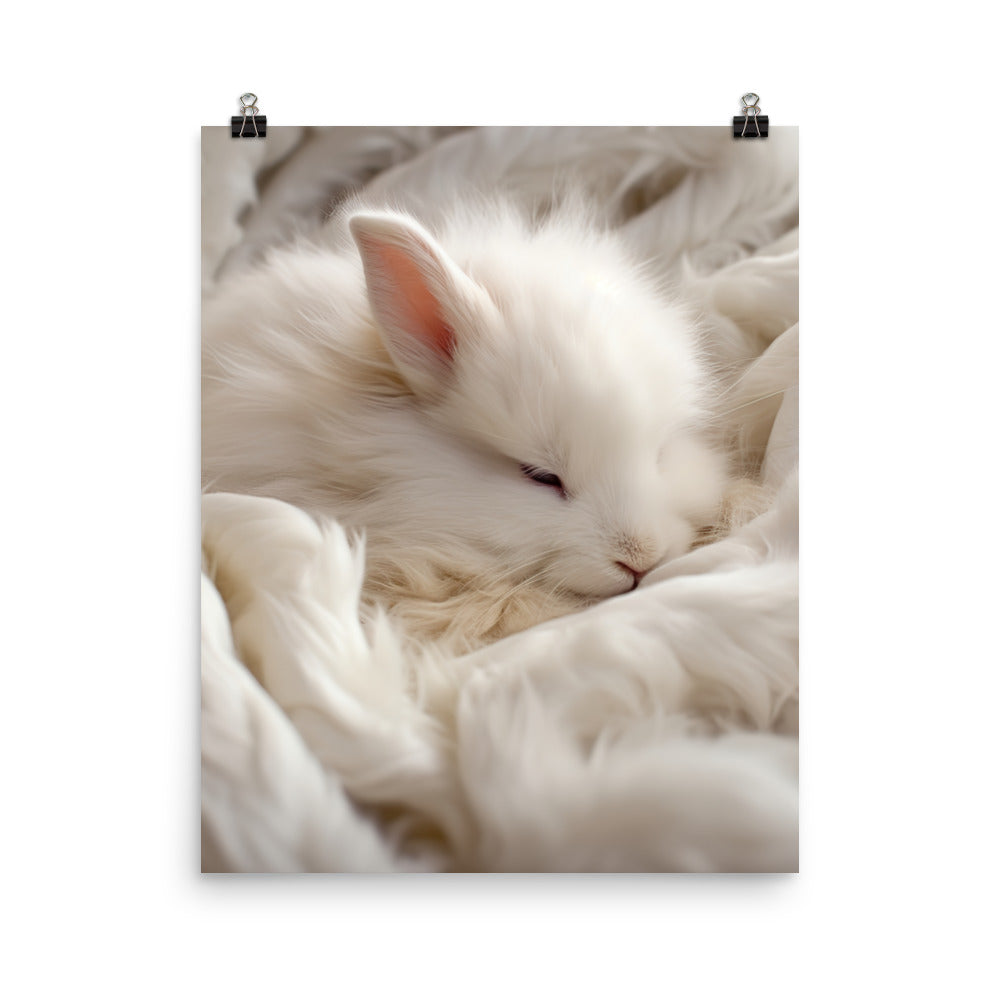 Satin Angora Bunny in a Cozy Setting Photo paper poster - PosterfyAI.com