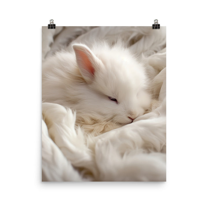 Satin Angora Bunny in a Cozy Setting Photo paper poster - PosterfyAI.com