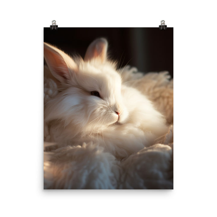 Satin Angora Bunny Enjoying a Playful Hop Photo paper poster - PosterfyAI.com