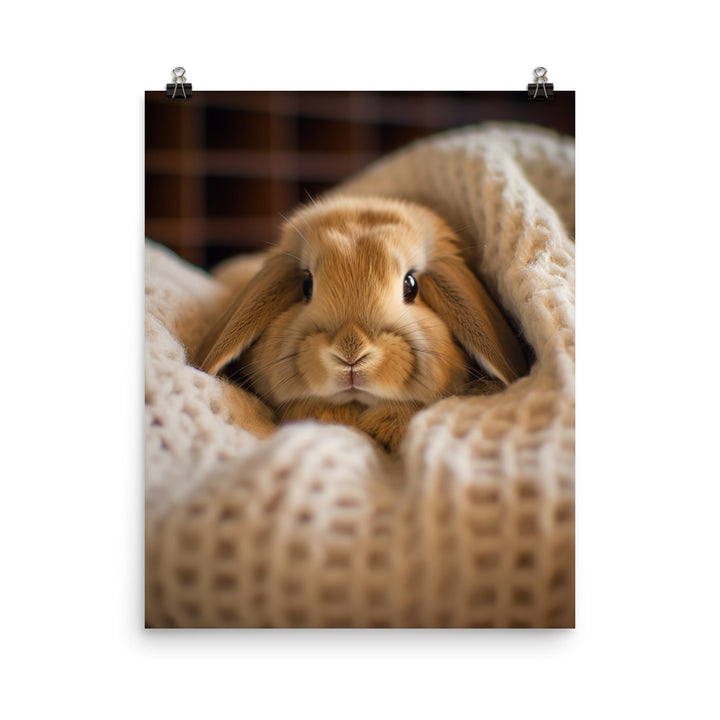 Mini Lop Bunny in a Cozy Setting Photo paper poster - PosterfyAI.com