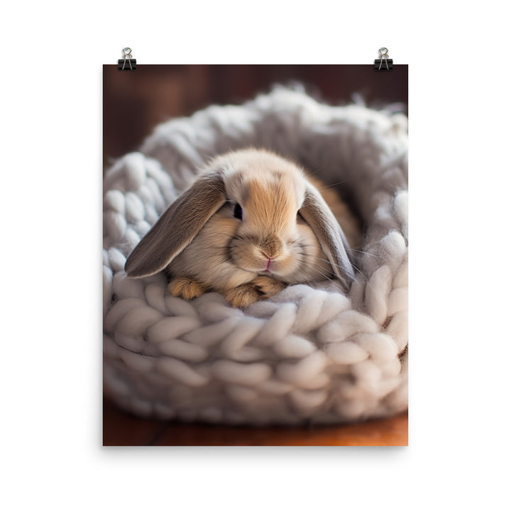 Mini Lop Bunny in a Cozy Setting Photo paper poster - PosterfyAI.com