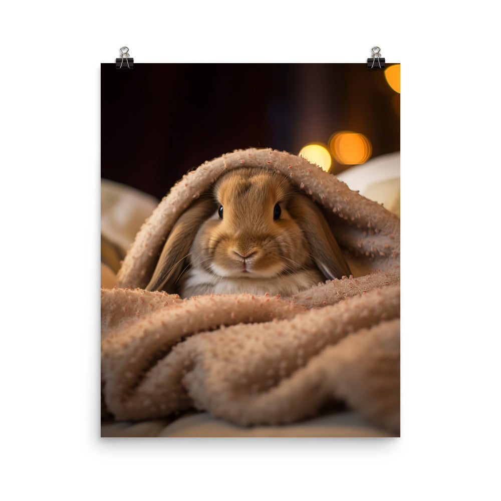 Mini Lop Bunny in a Cozy Setting Photo paper poster - PosterfyAI.com