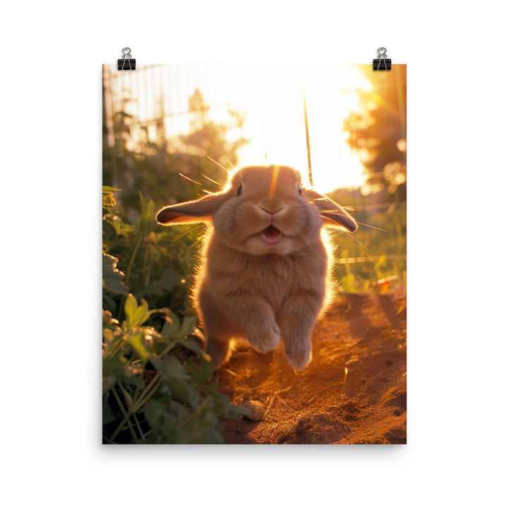 Mini Lop Bunny Enjoying a Playful Hop Photo paper poster - PosterfyAI.com