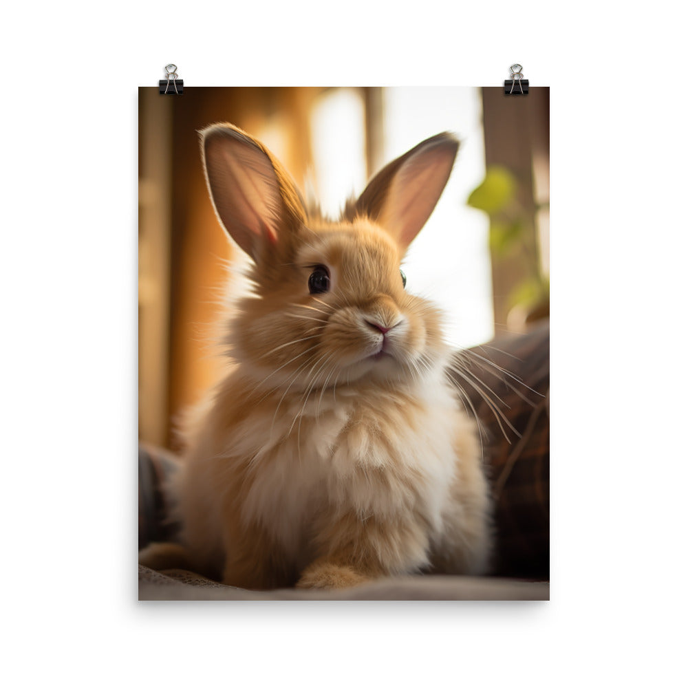 Lionhead Bunny in a Cozy Setting Photo paper poster - PosterfyAI.com