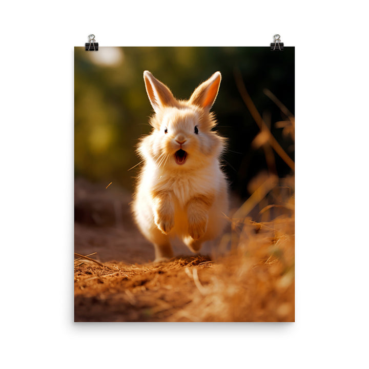 Lionhead Bunny Enjoying a Playful Hop Photo paper poster - PosterfyAI.com