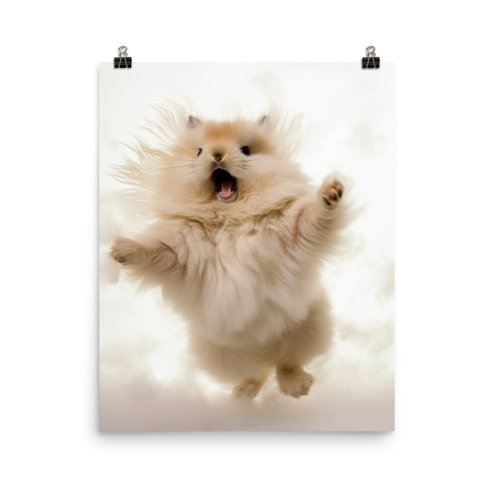 Jersey Wooly Bunny Enjoying a Playful Hop Photo paper poster - PosterfyAI.com
